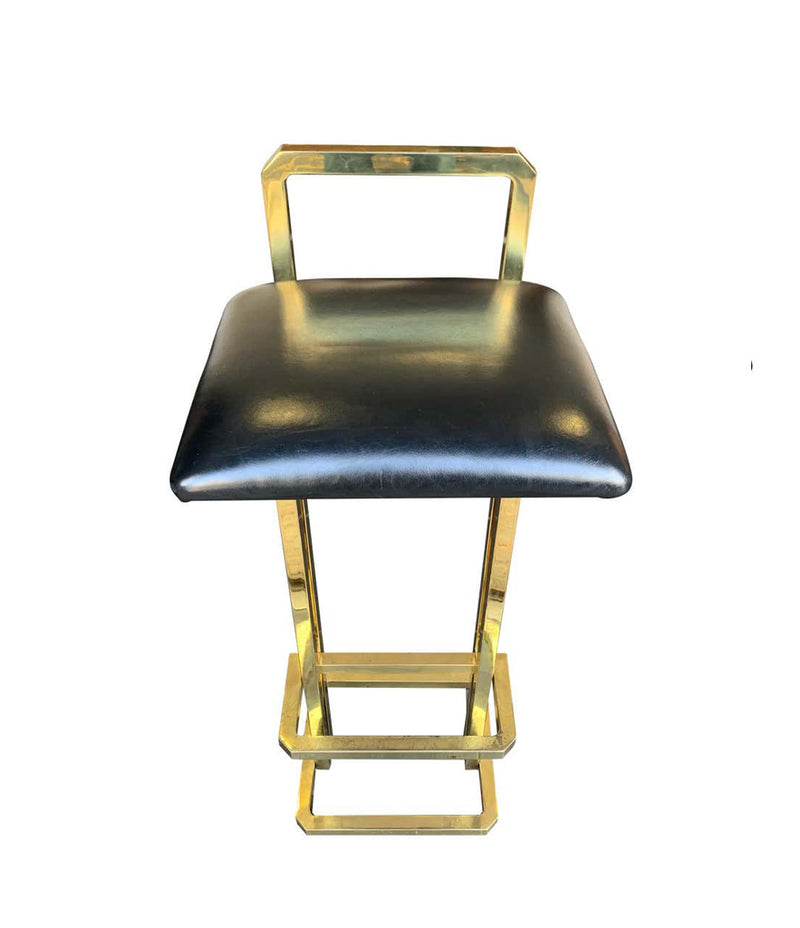 Set of 3 Maison Jansen style Gilt Metal Stools with Black Leather Seat Pads - Mid Century Furniture - Ed Butcher Antiques