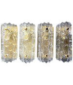 SET OF 4 ORREFORS GLASS WALL SCONCES WITH BRASS PLATES BY CARL FAGERLUND