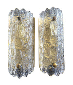 SET OF 4 ORREFORS GLASS WALL SCONCES WITH BRASS PLATES BY CARL FAGERLUND