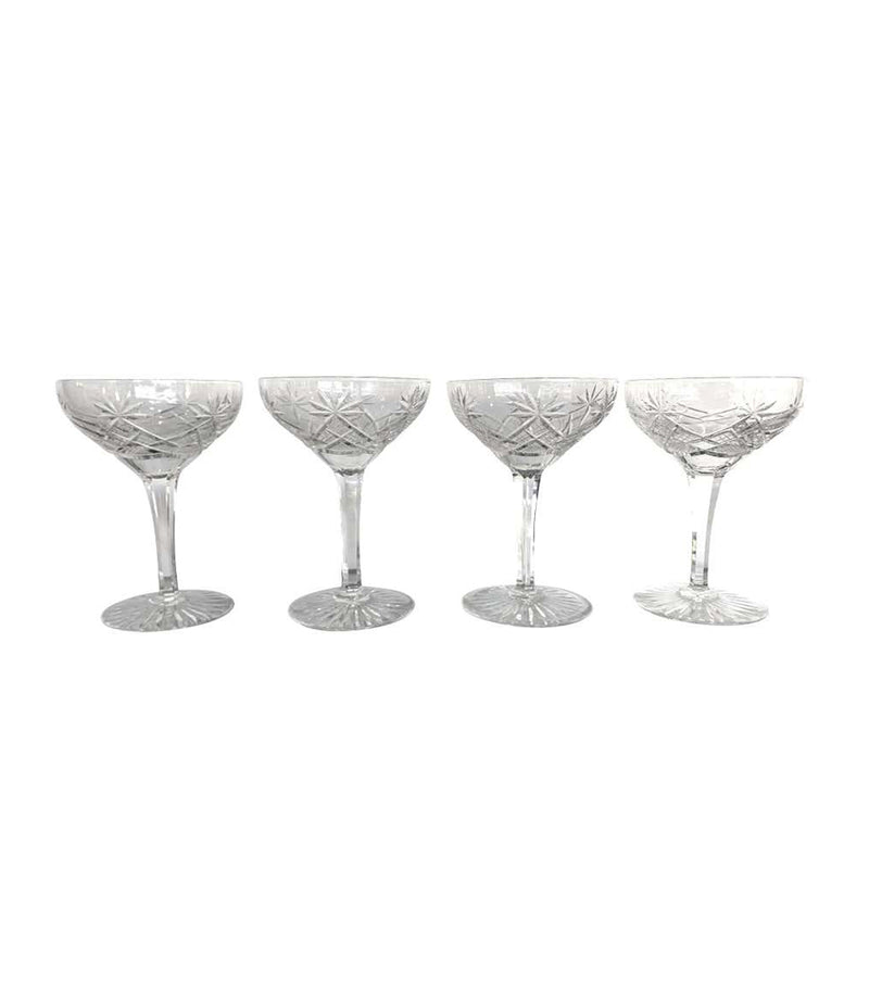 SET OF SIX 1940S VAL ST LAMBERT "LUBIN ANNETTE" CRYSTAL CHAMPAGNE COUPES