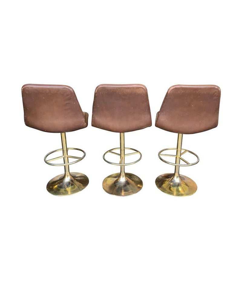 SET OF THREE 1970S SWIVEL BAR STOOLS BY JOHANSON DESIGN WITH GILT METAL BASES