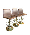 SET OF THREE 1970S SWIVEL BAR STOOLS BY JOHANSON DESIGN WITH GILT METAL BASES