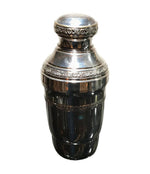 SILVER PLATED COCKTAIL SHAKER WITH ORNATE EMBOSSED FLOWERS