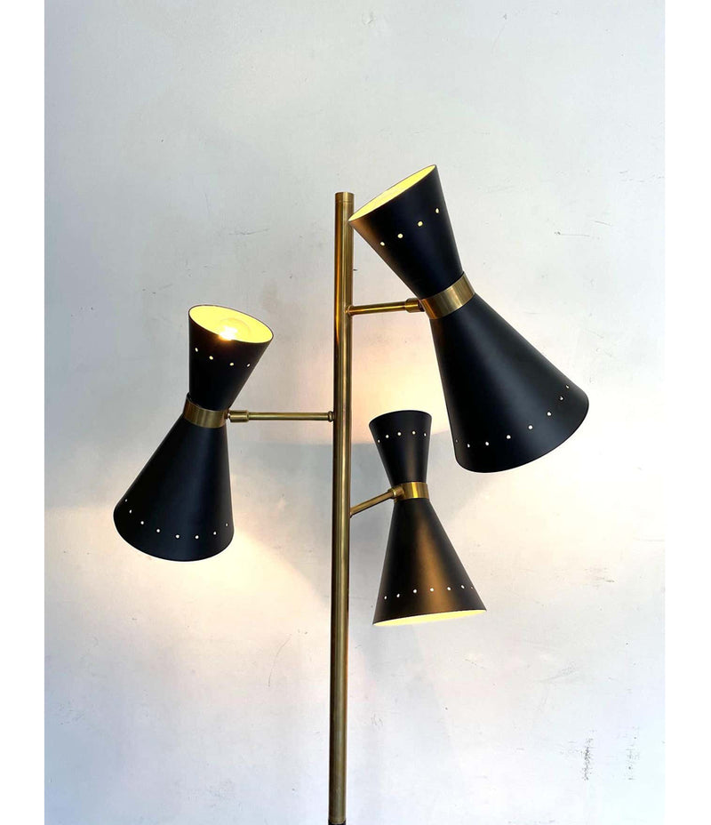 Stilnovo Style Brass and Black Lacquered Mid Century Floor Lamp - Ed Butcher Antiques