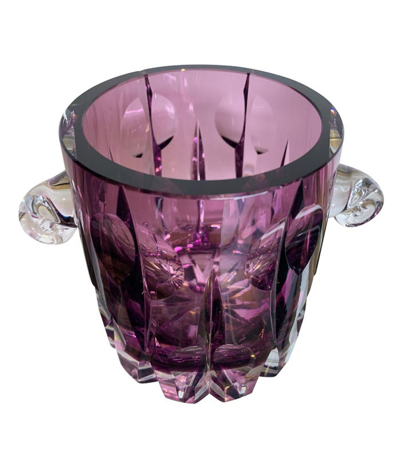 STUNNING CUT CRYSTAL COCKTAIL SHAKER WITH MATCHING ICE BUCKET IN PURPLE GLASS