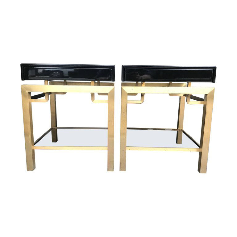 STUNNING PAIR OF GUY LEFEVRE BLACK LACQUER SIDE TABLES