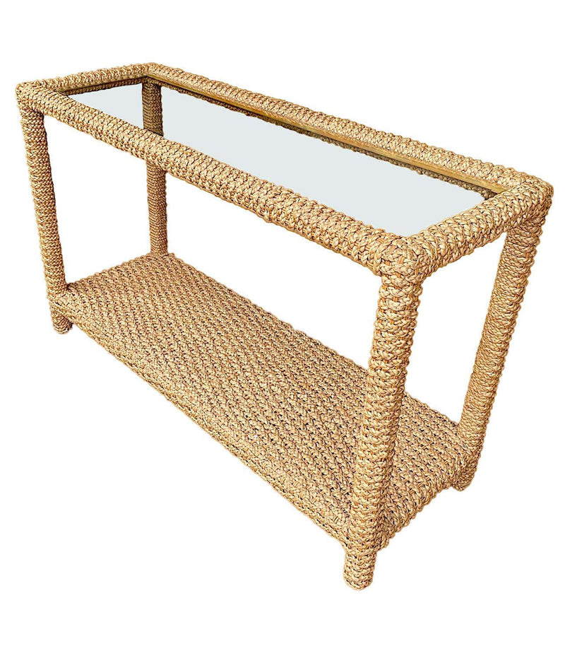 STUNNING 1950S ROPE CONSOLE BY ADRIAN AUDOUX AND FRIDA MINET WITH GLASS SHELF
