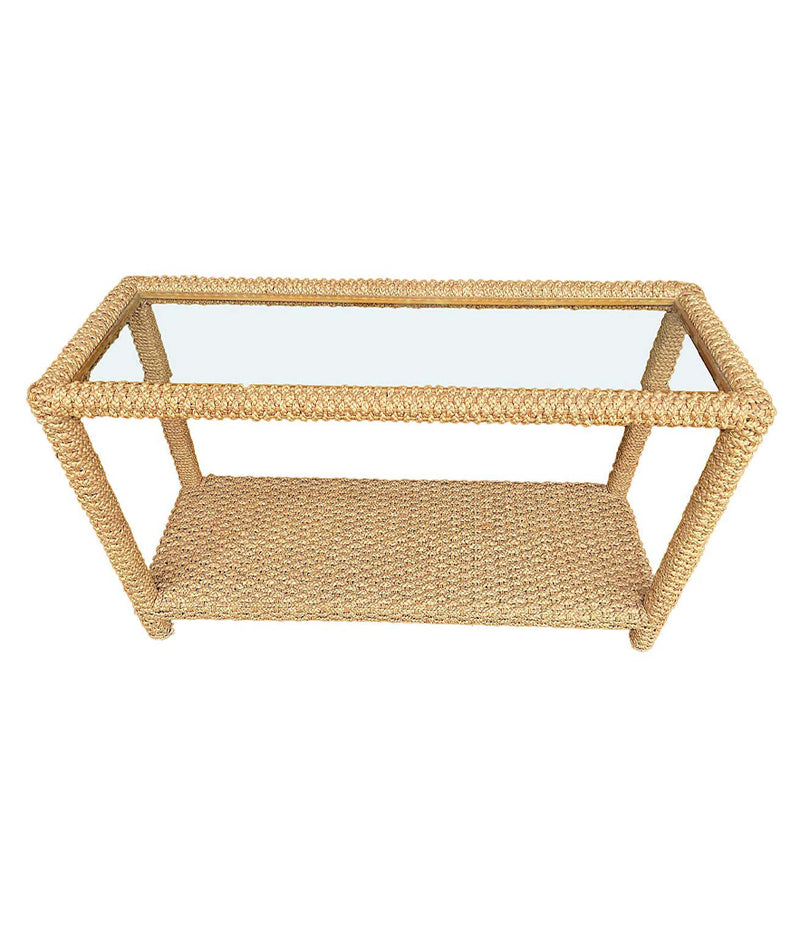 STUNNING 1950S ROPE CONSOLE BY ADRIAN AUDOUX AND FRIDA MINET WITH GLASS SHELF