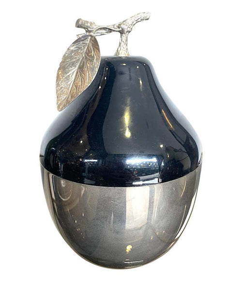 SWISS CHROMED AND BLACK PEAR SHAPED ICE BUCKET BY FREDDOTHERM WITH LEAF HANDLE