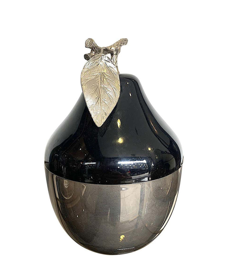 SWISS CHROMED AND BLACK PEAR SHAPED ICE BUCKET BY FREDDOTHERM WITH LEAF HANDLE