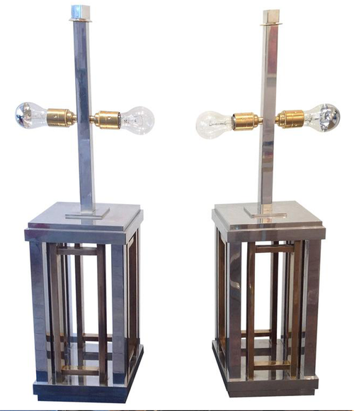 STUNNING PAIR OF ROMEO REGA CHROME AND BRASS LAMPS