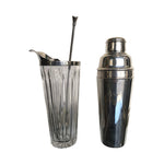 STYLISH FRENCH SILVER PLATED AND CRYSTAL COCKTAIL MIXING JUG AND MUDDLINGSPOON