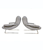 UNUSUAL PAIR OF ITALIAN 1970S CANTILEVERED ARMCHAIRS WITH BRUSHED METAL LEGS