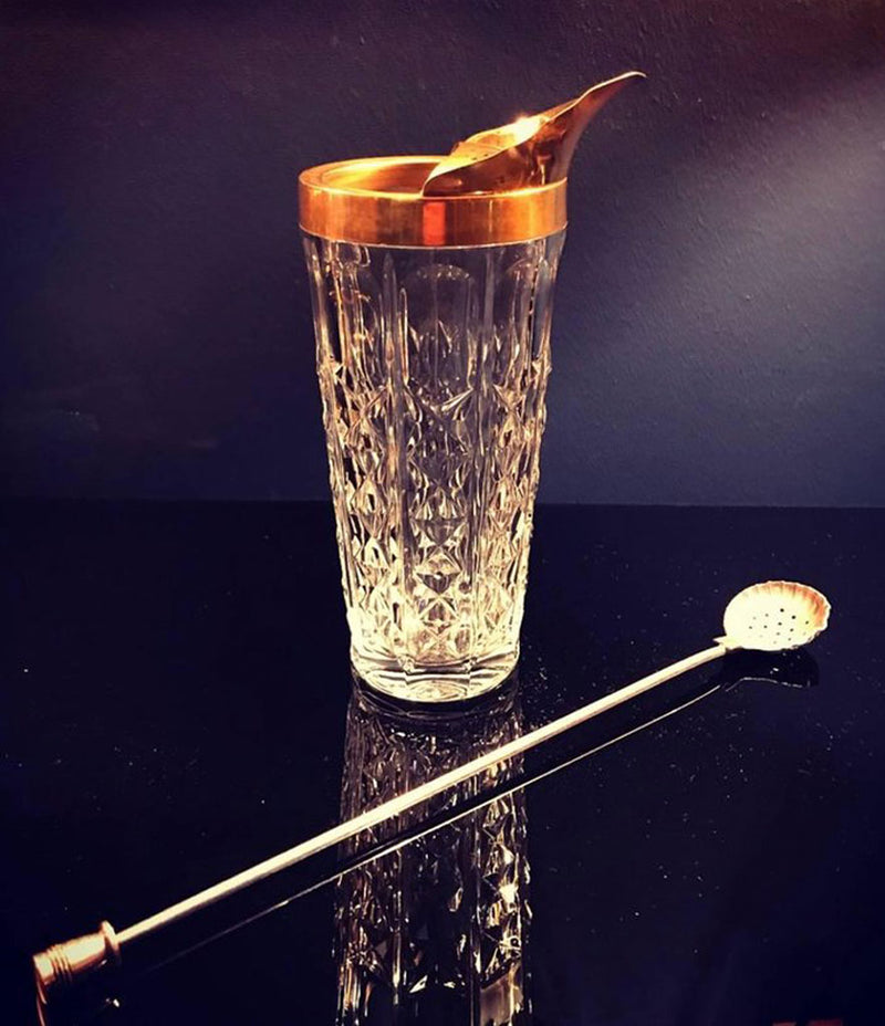 VAL SAINT LAMBERT CRYSTAL AND GOLD LEAF COCKTAIL MIXING JUG