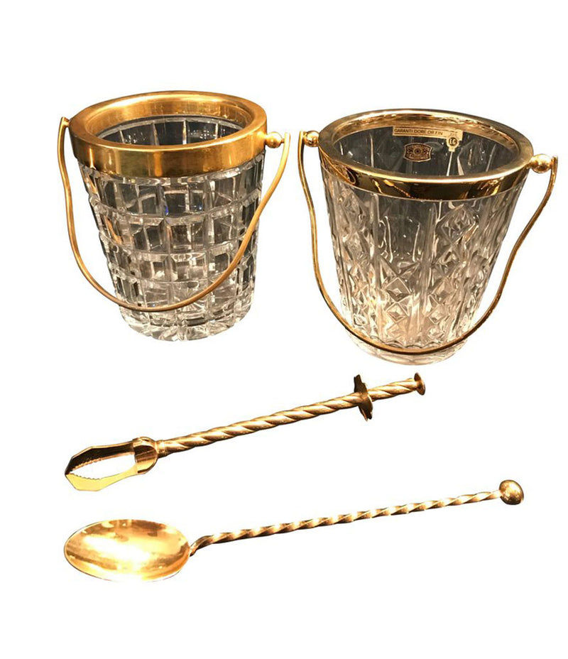VAL ST LAMBERT CRYSTAL AND GOLD LEAF ICE BUCKET