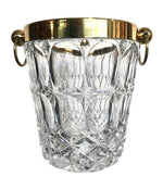 VAL ST LAMBERT CRYSTAL ICE BUCKET WITH BRASS TOP AND HANDLES