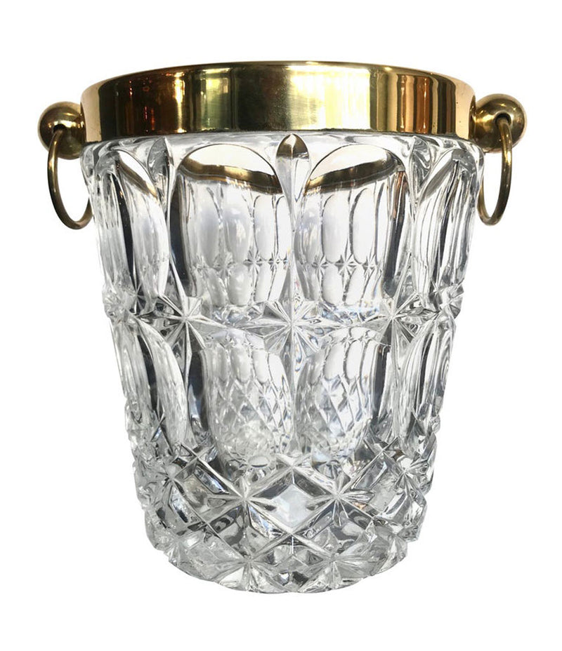 VAL ST LAMBERT CRYSTAL ICE BUCKET WITH BRASS TOP AND HANDLES