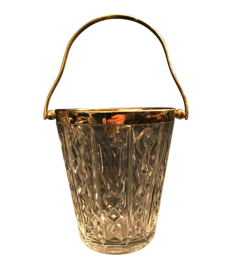 VAL ST LAMBERT CRYSTAL ICE BUCKET WITH GOLD LEAF