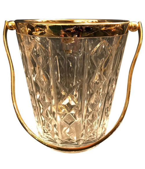 VAL ST LAMBERT CRYSTAL ICE BUCKET WITH GOLD LEAF