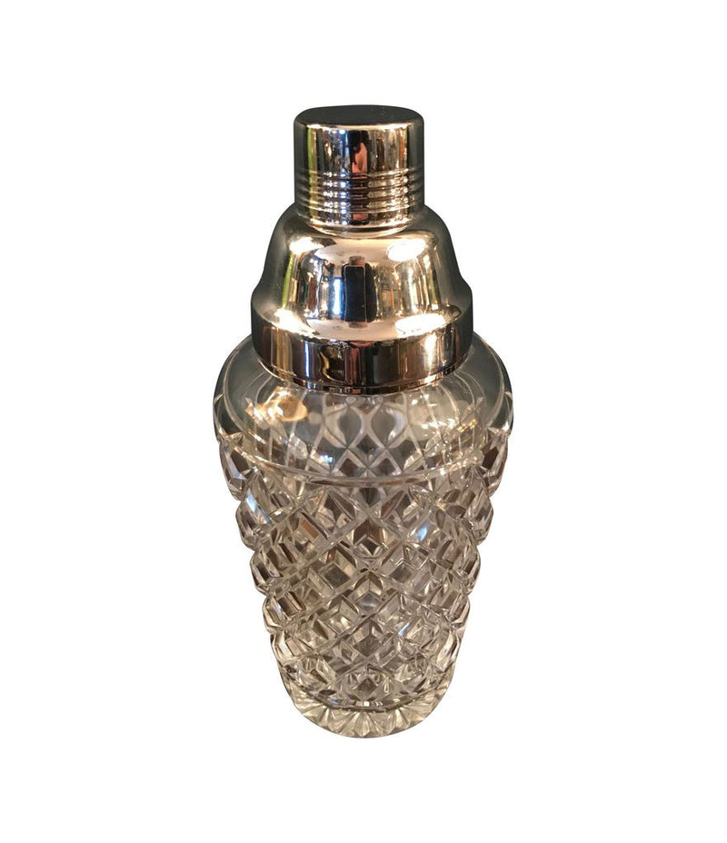 VAL ST LAMBERT RHODIUM PLATED AND CRYSTAL GLASS COCKTAIL SHAKER