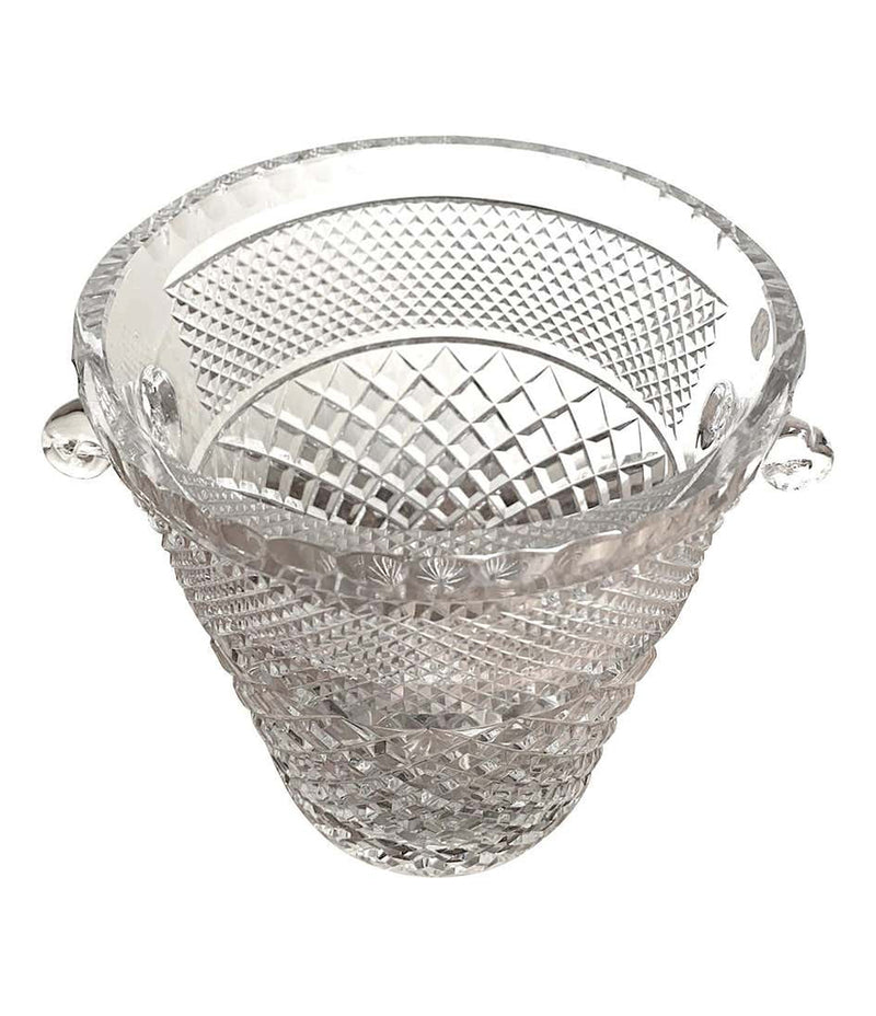 VAL SAINT LAMBERT CRYSTAL CHAMPAGNE BUCKET WITH GLASS HANDLES