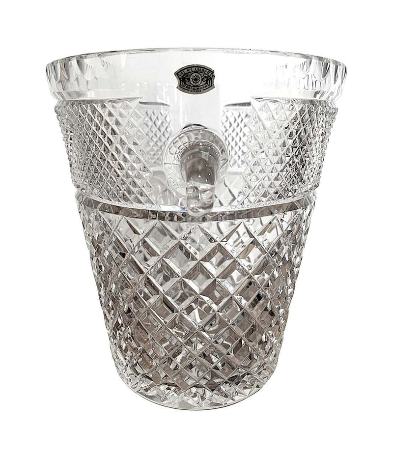 VAL SAINT LAMBERT CRYSTAL CHAMPAGNE BUCKET WITH GLASS HANDLES