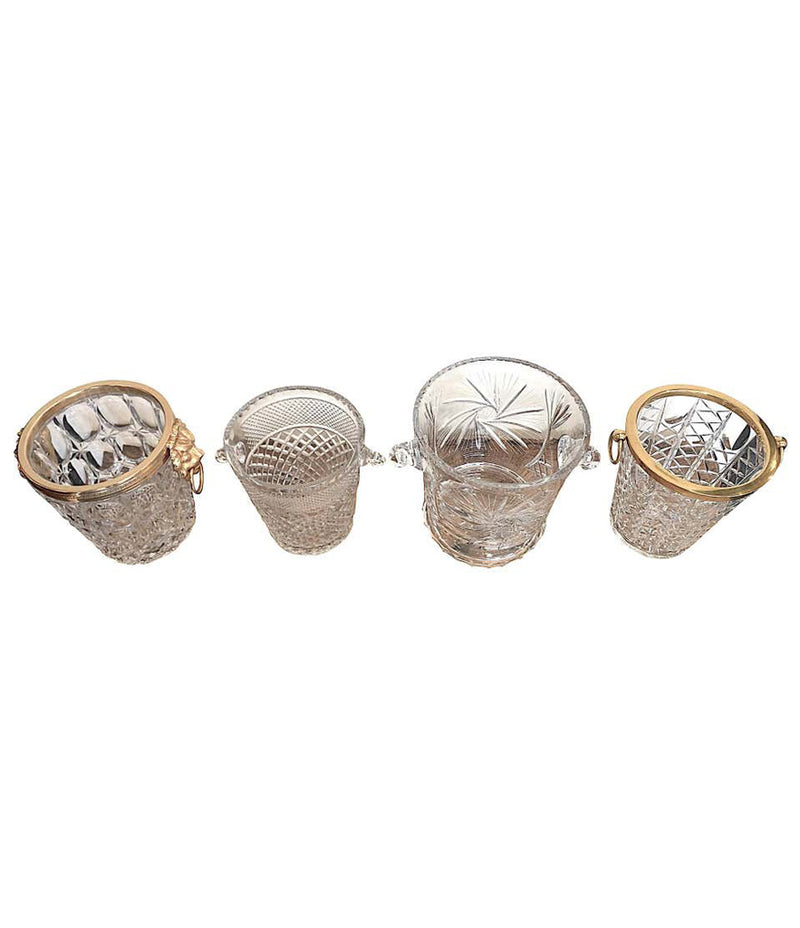 VAL SAINT LAMBERT CRYSTAL CHAMPAGNE BUCKET WITH GLASS HANDLES