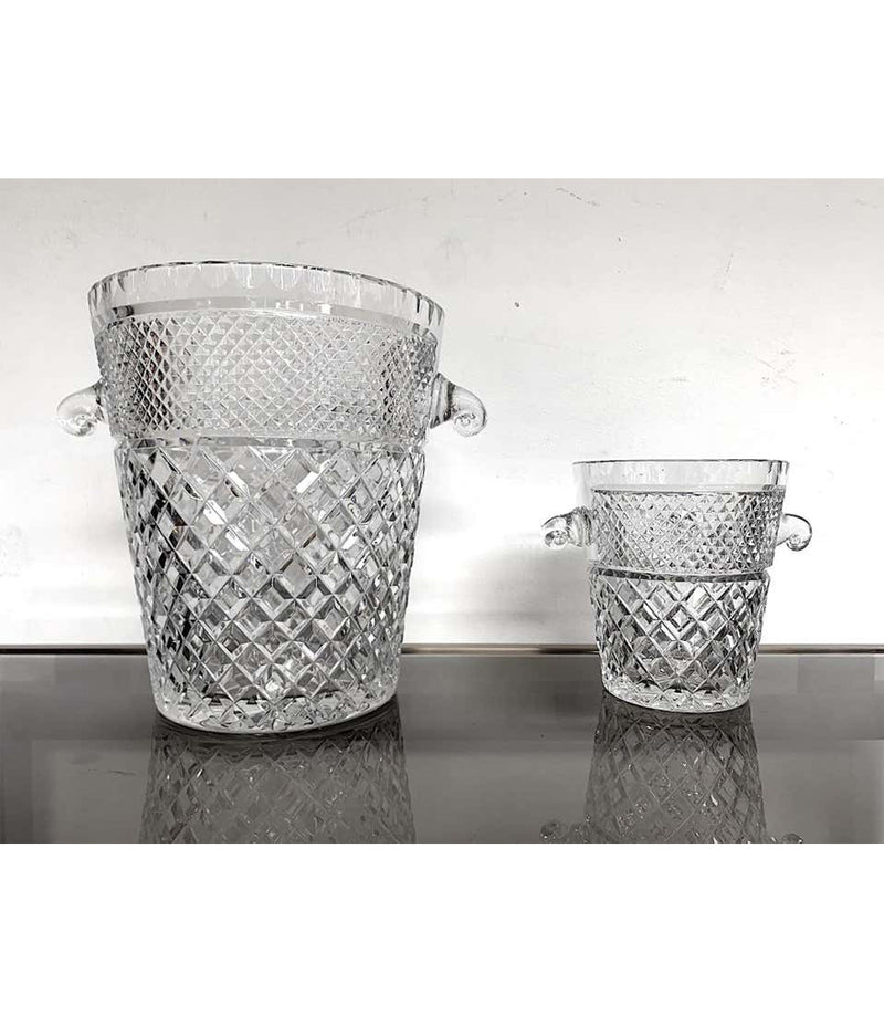 VAL SAINT LAMBERT CRYSTAL CHAMPAGNE BUCKET WITH GLASS HANDLES