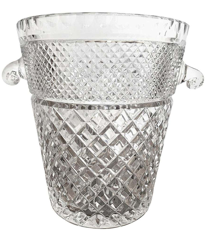 VAL SAINT LAMBERT CRYSTAL CHAMPAGNE BUCKET WITH GLASS HANDLES