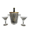 VAL ST LAMBERT FACETED CRYSTAL CHAMPAGNE BUCKET WITH GOLD PLATED DETAILED RIM