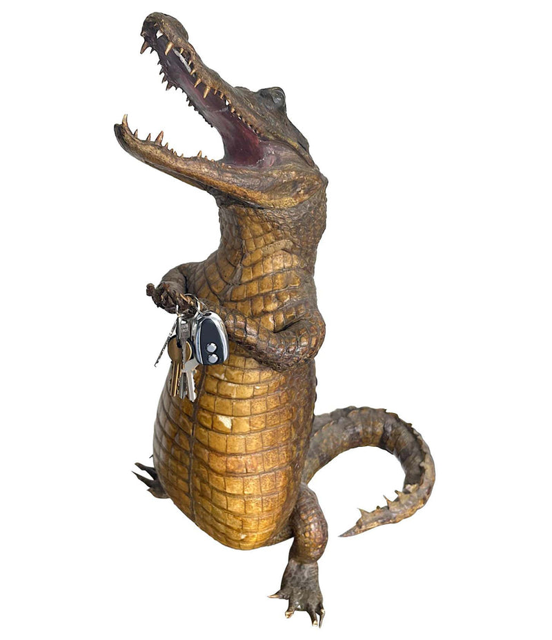 VICTORIAN TAXIDERMY STANDING CROCODILE WITH CLASPED HANDS AND OPEN MOUTH