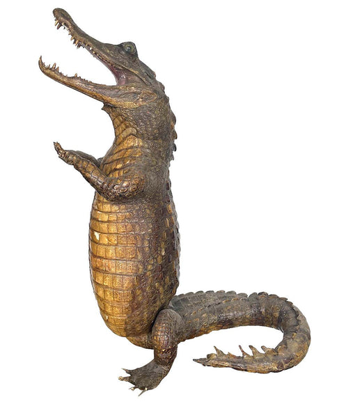 VICTORIAN TAXIDERMY STANDING CROCODILE WITH CLASPED HANDS AND OPEN MOUTH