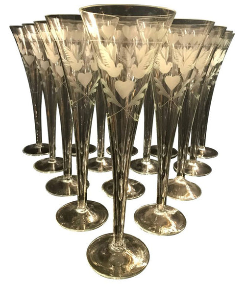 VINTAGE FRENCH ENGRAVED CHAMPAGNE FLUTES