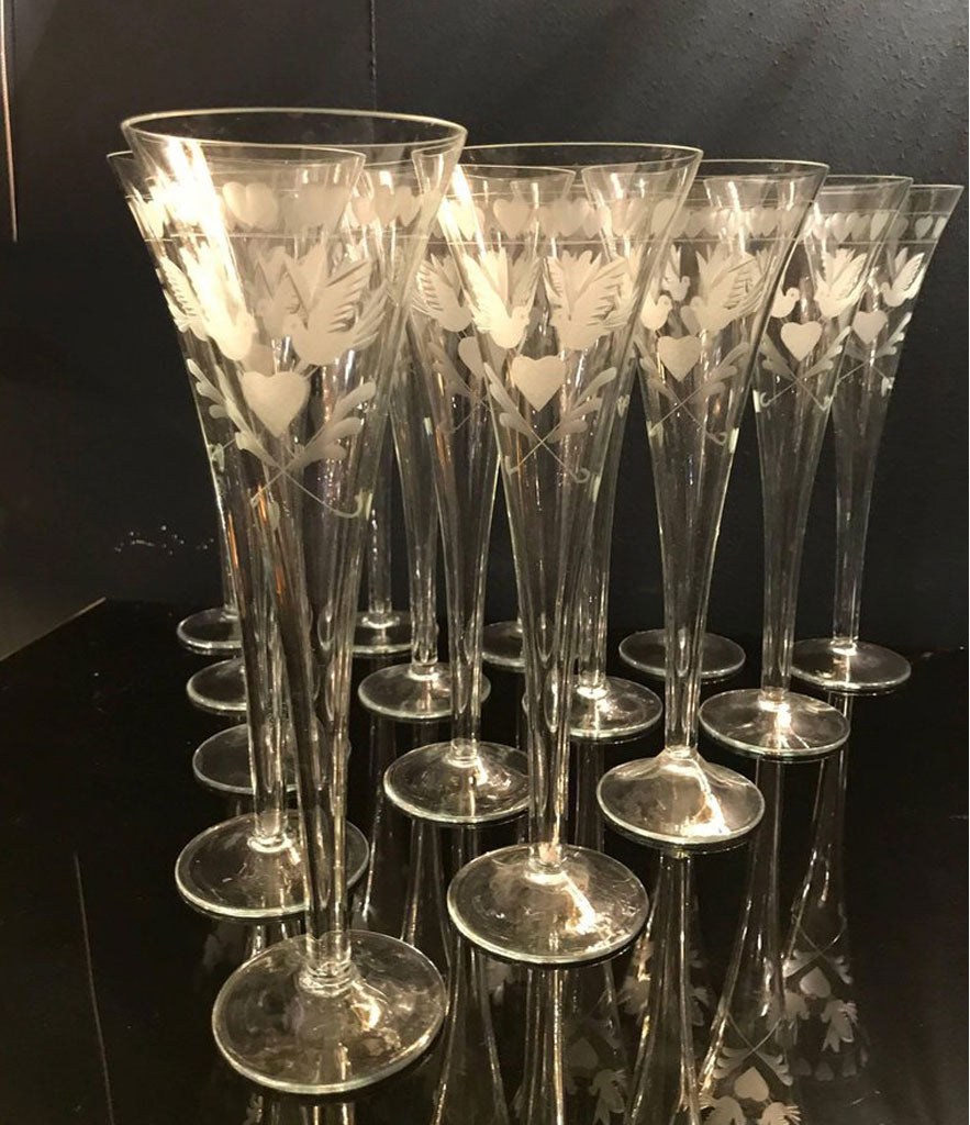 VINTAGE FRENCH ENGRAVED CHAMPAGNE FLUTES Ed Butcher