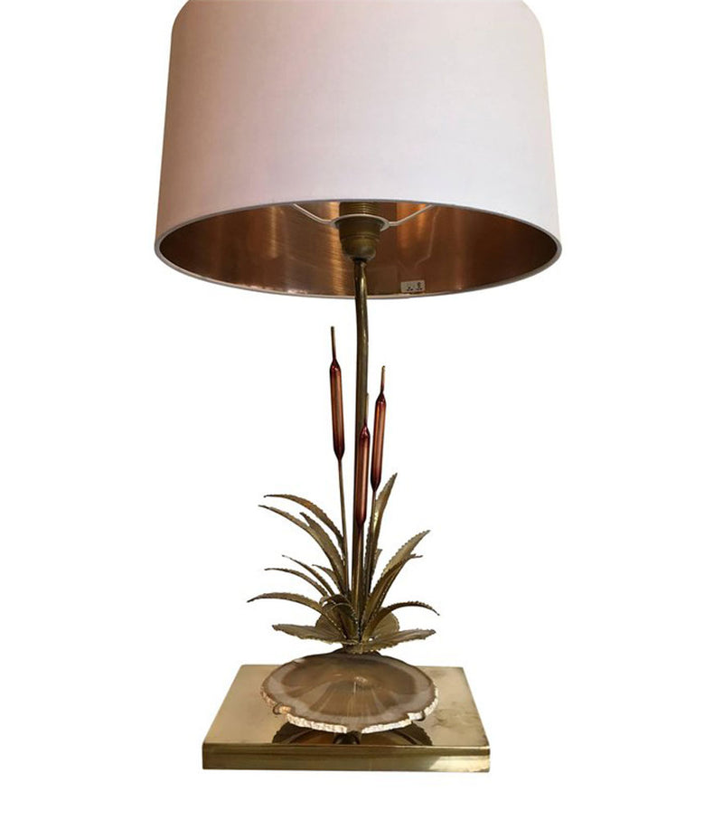 WILLY DARO BULRUSH LAMP WITH UNDER LIT AGATE SLICE