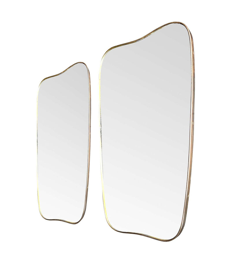 WONDERFUL PAIR OF ORIGNAL LARGE CURVED BRASS ITALIAN SHIELD MIRRORS