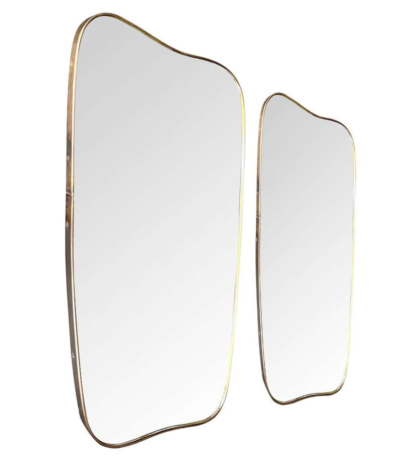 WONDERFUL PAIR OF ORIGNAL LARGE CURVED BRASS ITALIAN SHIELD MIRRORS