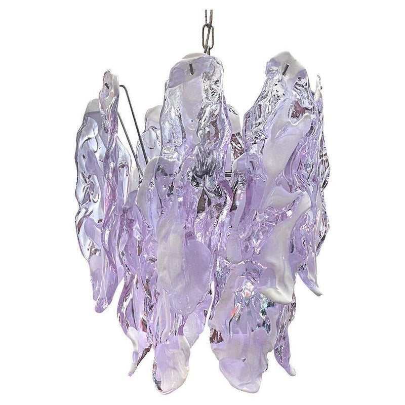 1970s Chandelier by Mazzagga in Purple and White Murano Glass - Mid Century Lighting - Ed Butcher