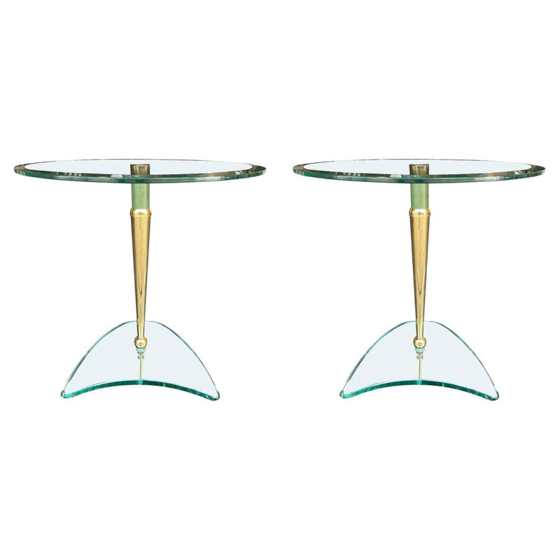 Pair of Glass and Brass Circular Side Tables in the Style of Fontana Arte - Mid Century Furniture - Ed Butcher