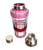 1950s Val St Lambert Verone Cranberry Cut Crystal and Silver Plated Cocktail Shaker - Vintage Cocktail - Ed Butcher Antiques