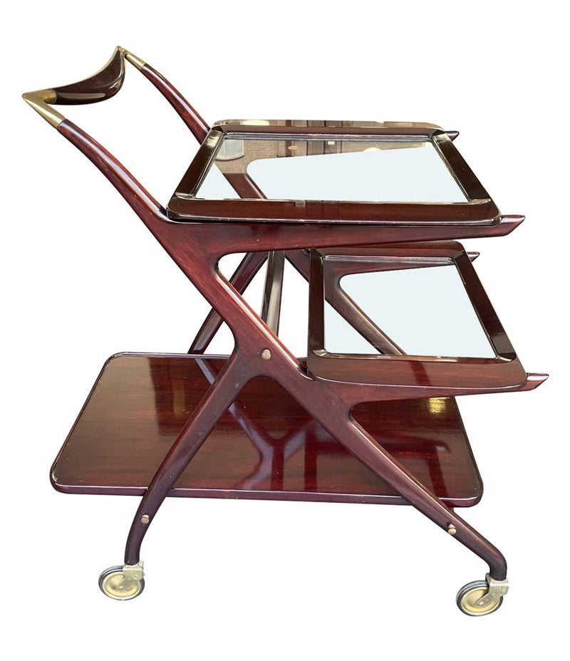 Lovely 1950s Cesare Lacca Mahogany Bar Cart Trolley with Removable Trays