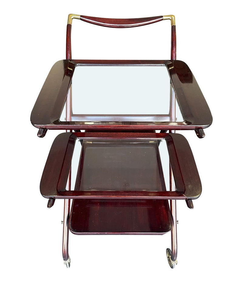 Lovely 1950s Cesare Lacca Mahogany Bar Cart Trolley with Removable Trays