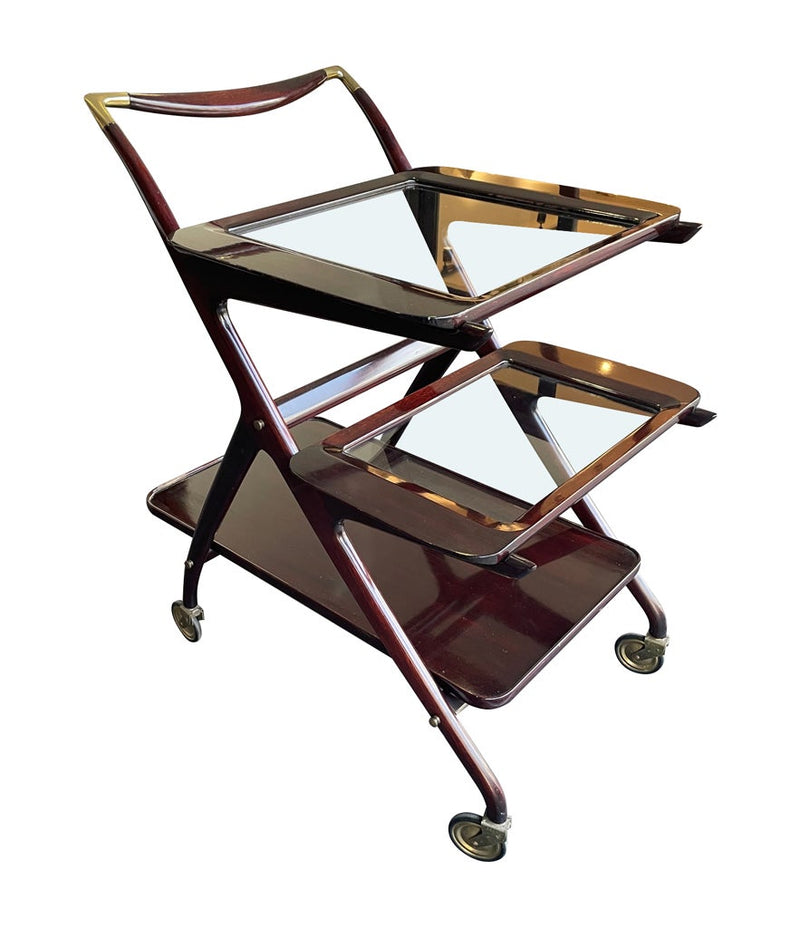 Lovely 1950s Cesare Lacca Mahogany Bar Cart Trolley with Removable Trays