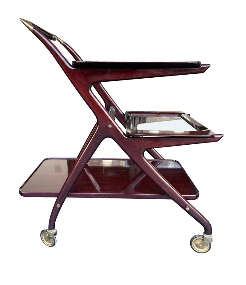 Lovely 1950s Cesare Lacca Mahogany Bar Cart Trolley with Removable Trays