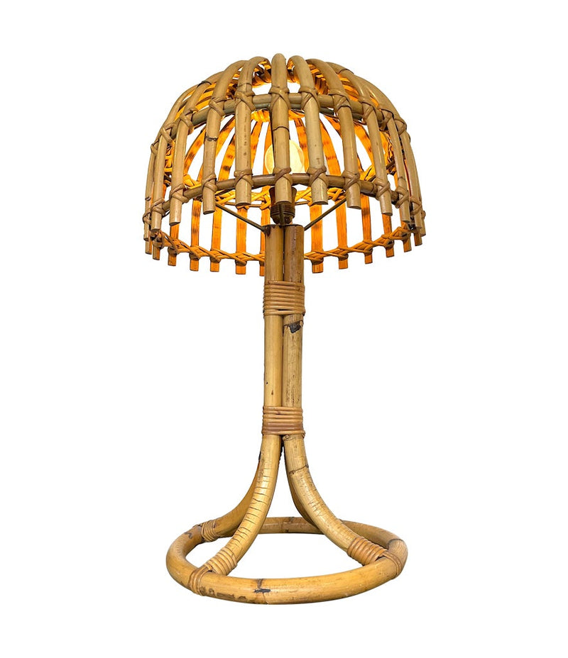 Large Italian 1960s Bamboo and Rattan Lamp in the style Louis Sognot - Mid Century Table Lamp -  Ed Butcher Antiques