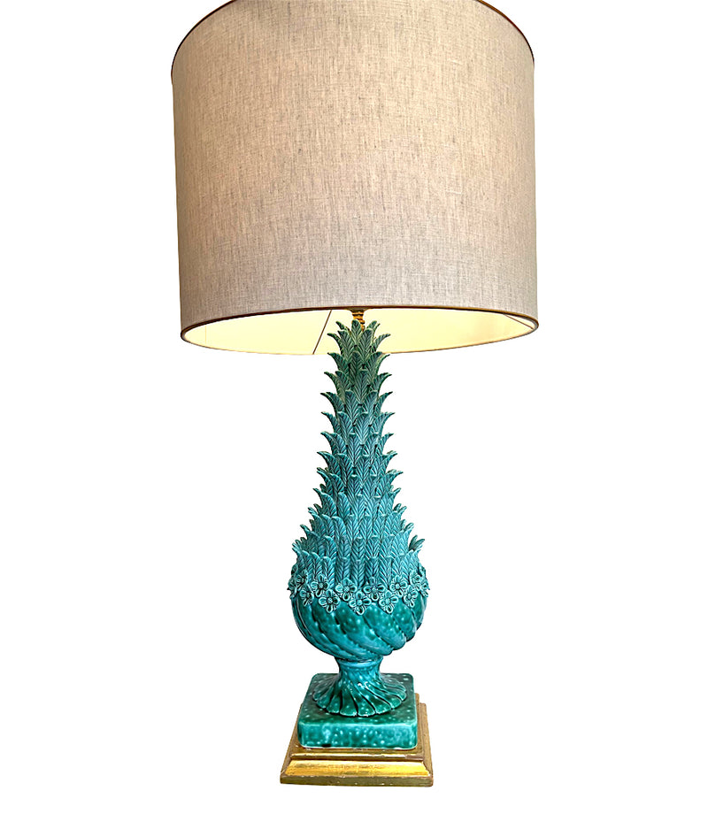 Large 1950s Turquoise Ceramic Lamp by Ceramicas Bondia, Manises, Spain - Mid Century Table Lamp - Ed Butcher Antiques