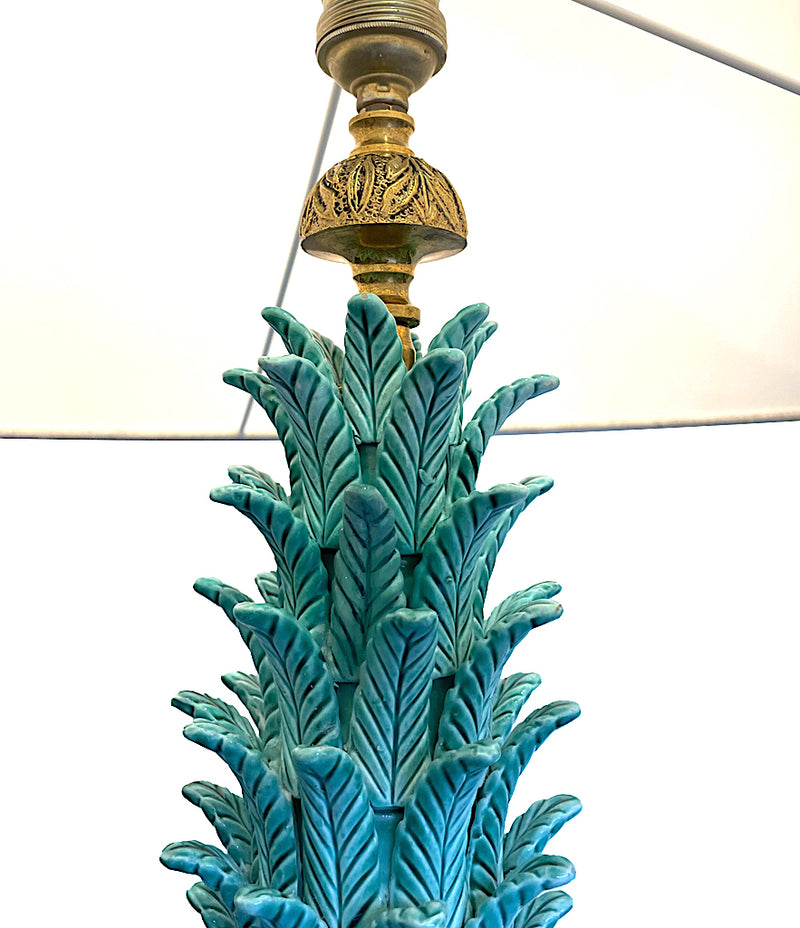 Large 1950s Turquoise Ceramic Lamp by Ceramicas Bondia, Manises, Spain - Mid Century Table Lamp - Ed Butcher Antiques